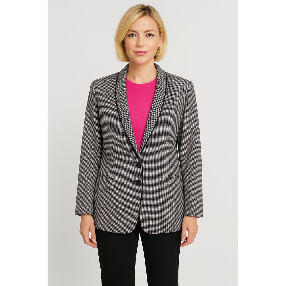 Vintage Escada Margaretha Ley Wool Silk Blazer Black white dot Made in Italy 42